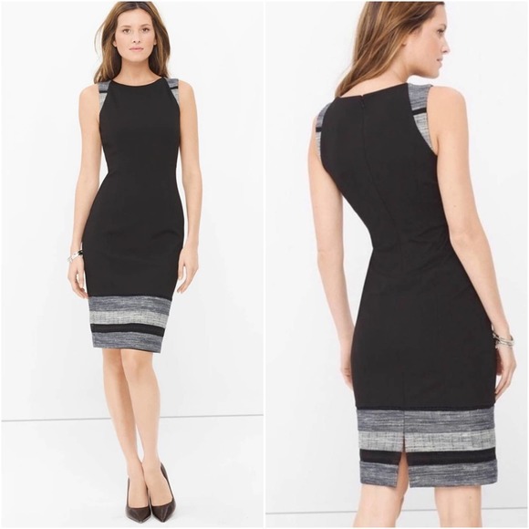 White House Black Market Dresses & Skirts - White House Black Market Black Sleeveless Tweed Border Sheath Dress